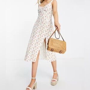 Abercrombie & Fitch cinch-front midi dress (peach and floral print)